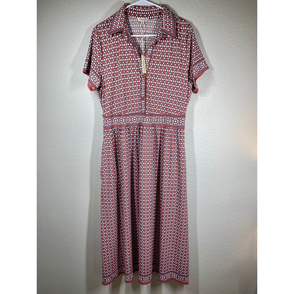 MAX STUDIO Women's Red Geometric Print Collared Knee Length Shirt Dress Size L